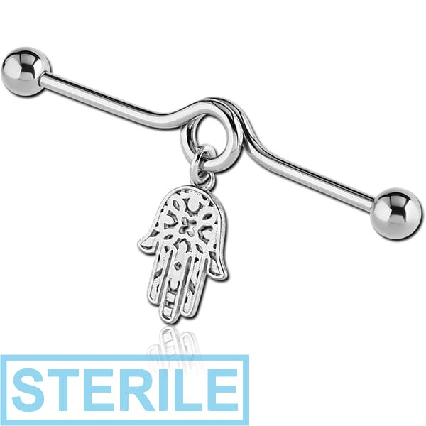 STERILE SURGICAL STEEL INDUSTRIAL BARBELL WITH WHITE METAL DANGLING CHARM