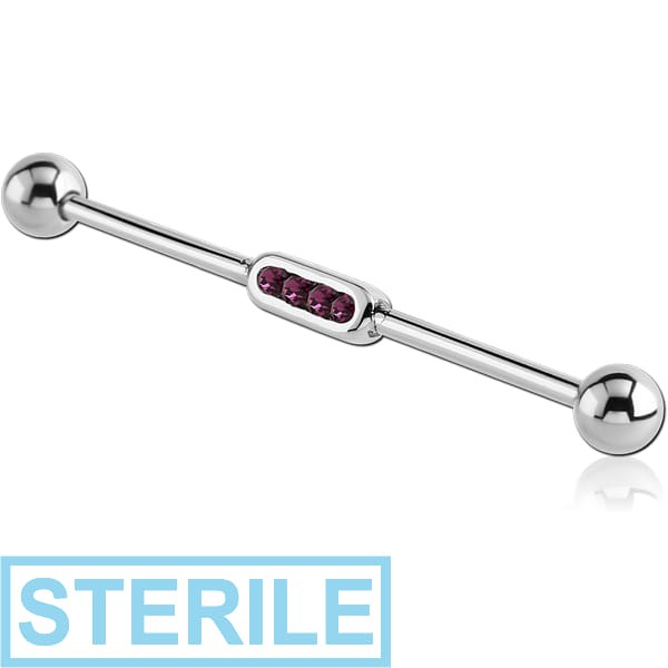 STERILE SURGICAL STEEL JEWELLED INDUSTRIAL BARBELL