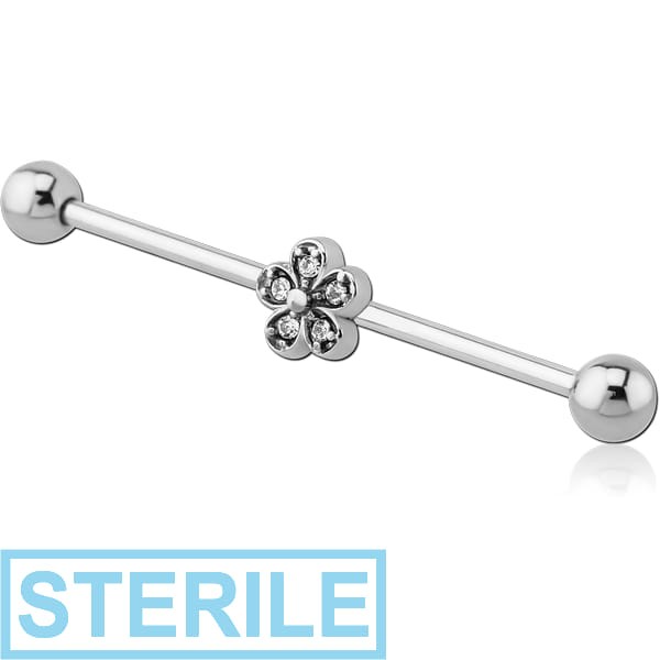 STERILE SURGICAL STEEL INDUSTRIAL BARBELL WITH FLOWER STONE