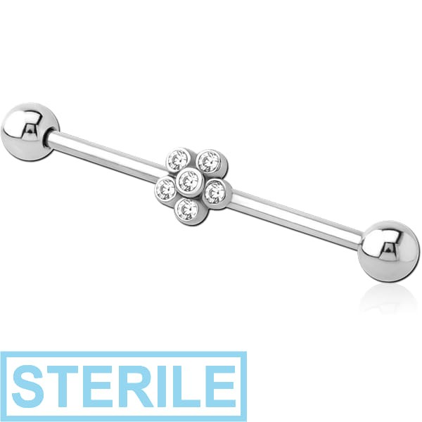 STERILE SURGICAL STEEL INDUSTRIAL BARBELL WITH ADJUSTABLE SLIDING CHARM- FLOWER