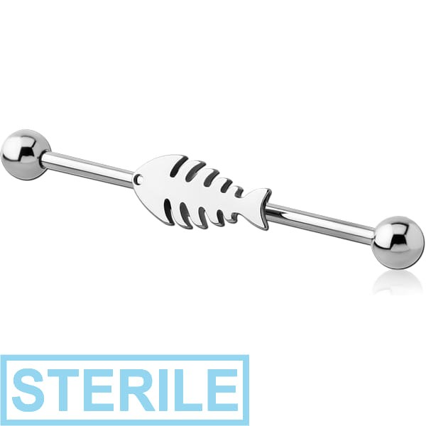 STERILE SURGICAL STEEL INDUSTRIAL BARBELL WITH ADJUSTABLE SLIDING CHARM - FISH