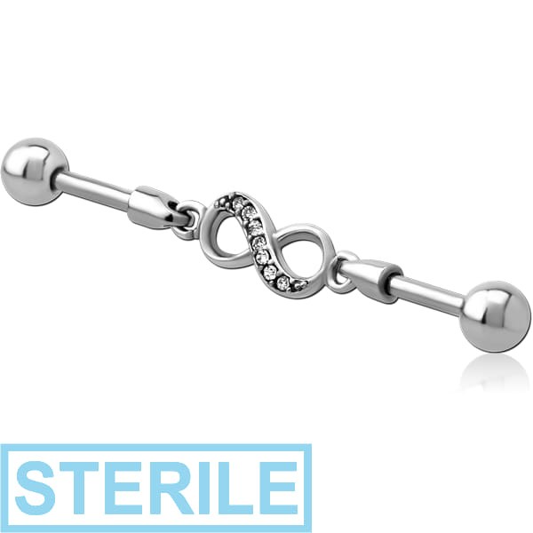 STERILE SURGICAL STEEL INDUSTRIAL BARBELL JEWELLED CHARM - INFINITY