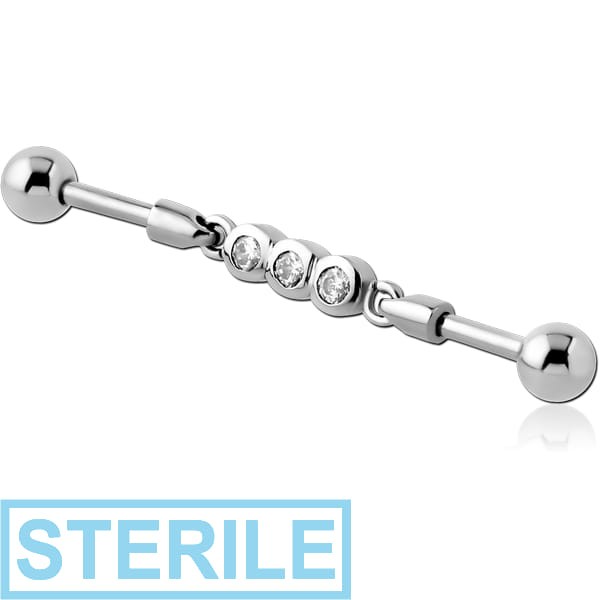 STERILE SURGICAL STEEL INDUSTRIAL BARBELL JEWELLED CHARM - THREE CIRCLES
