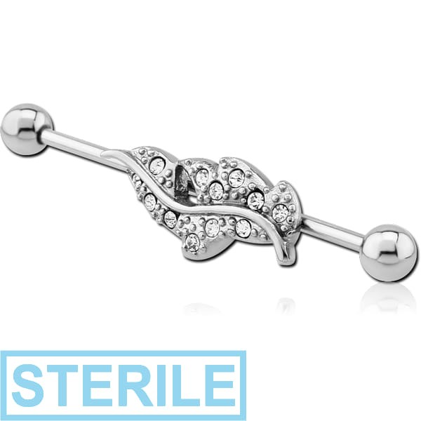 STERILE SURGICAL STEEL INDUSTRIAL BARBELL WITH JEWELLED LEAF