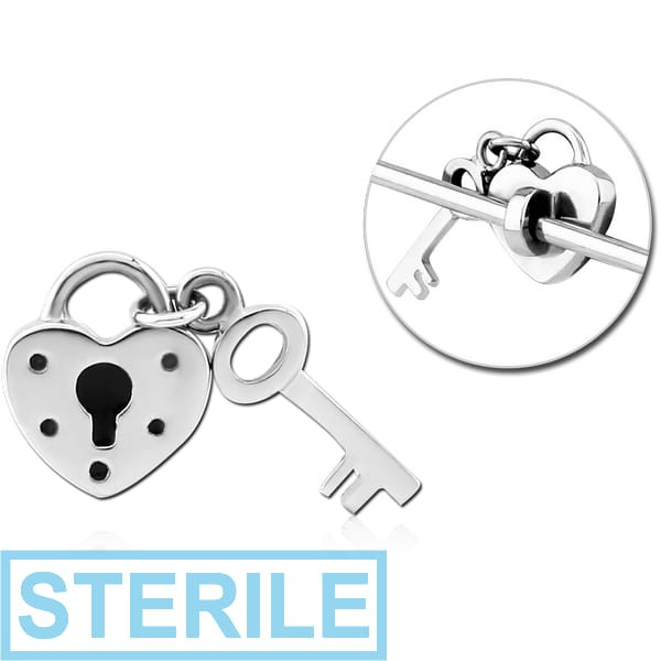 STERILE SURGICAL STEEL ADJUSTABLE SLIDING CHARM FOR INDUSTRIAL BARBELL - LOCK AND KEY