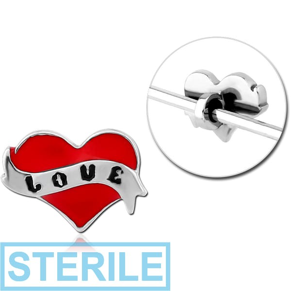 STERILE SURGICAL STEEL ADJUSTABLE SLIDING CHARM FOR INDUSTRIAL BARBELL - LOVE