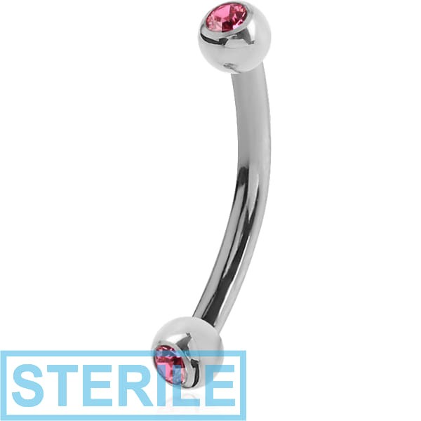 STERILE SURGICAL STEEL INTERNALLY THREADED DOUBLE JEWELLED CURVED BARBELL