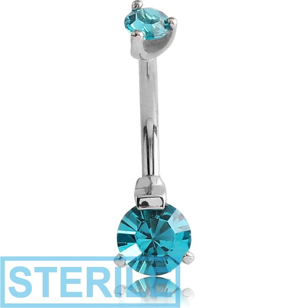 STERILE SURGICAL STEEL INTERNALLY THREADED ROUND PRONG SET DOUBLE JEWELLED NAVEL BANANA