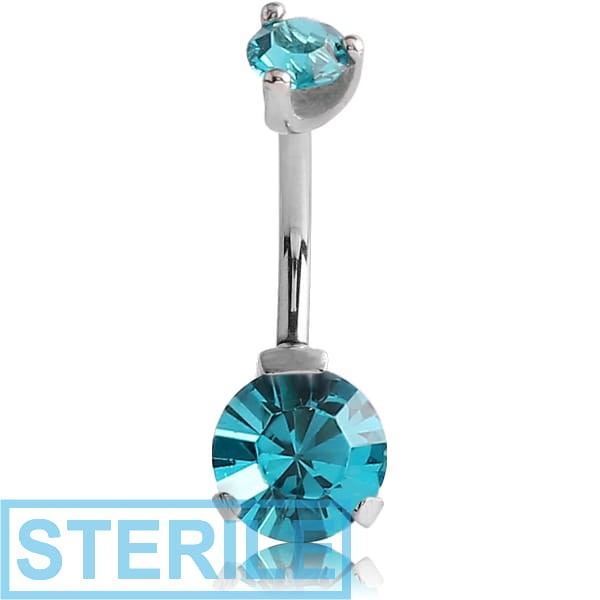 STERILE SURGICAL STEEL INTERNALLY THREADED ROUND PRONG SET DOUBLE JEWELLED NAVEL BANANA