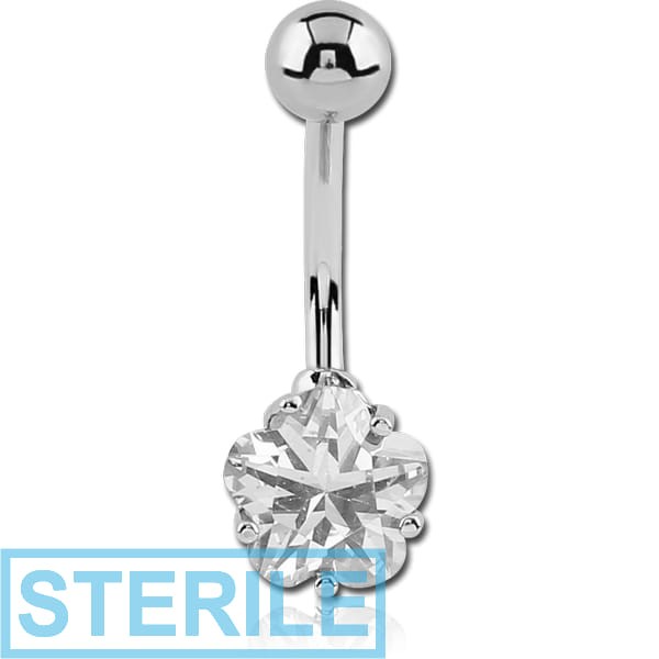 STERILE SURGICAL STEEL INTERNALLY THREADED PRONG SET FLOWER JEWELLED NAVEL BANANA