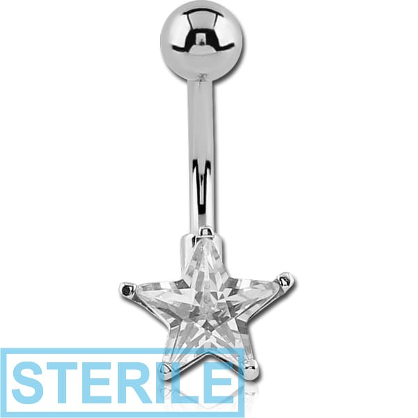 STERILE SURGICAL STEEL INTERNALLY THREADED PRONG SET STAR JEWELLED NAVEL BANANA