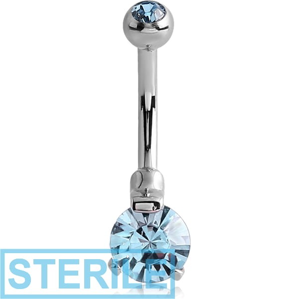STERILE SURGICAL STEEL INTERNALLY THREADED DOUBLE JEWELLED NAVEL BANANA-BOTTOM ROUND PRONG SET