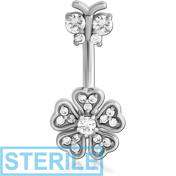 STERILE SURGICAL STEEL INTERNALLY THREADED DOUBLE JEWELLED NAVEL BANANA