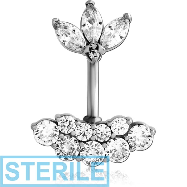 STERILE SURGICAL STEEL INTERNALLY THREADED DOUBLE JEWELLED NAVEL BANANA