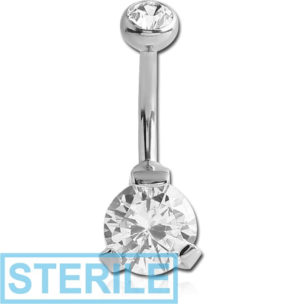STERILE SURGICAL STEEL INTERNALLY THREADED DOUBLE JEWELLED NAVEL BANANA-BOTTOM ROUND PRONG SET