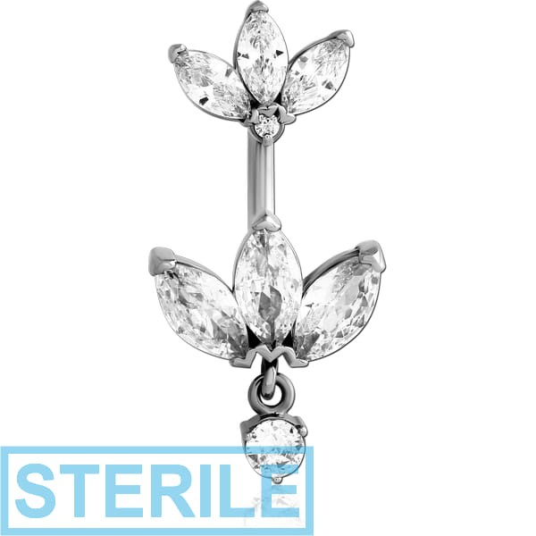 STERILE SURGICAL STEEL INTERNALLY THREADED DOUBLE JEWELLED NAVEL BANANA