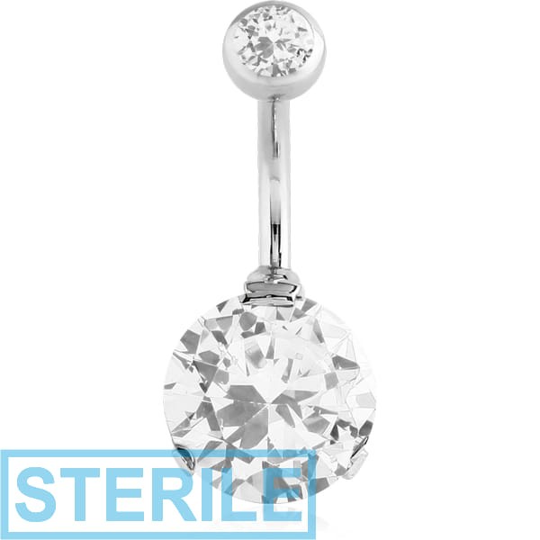 STERILE SURGICAL STEEL INTERNALLY THREADED DOUBLE JEWELLED ROUND 10 MM NAVEL BANANA