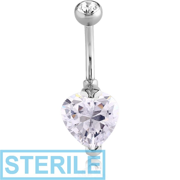 STERILE SURGICAL STEEL INTERNALLY THREADED DOUBLE JEWELLED HEART 10 MM NAVEL BANANA