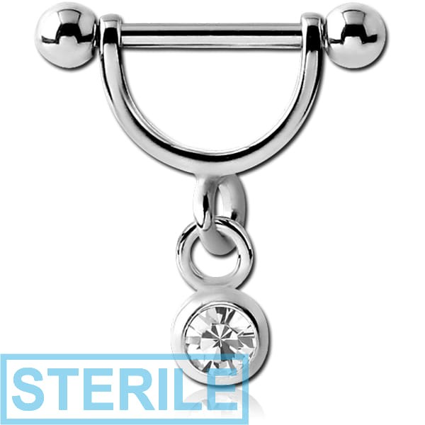 STERILE SURGICAL STEEL INTIMATE SHIELD WITH CHARM - JEWELLED BALL