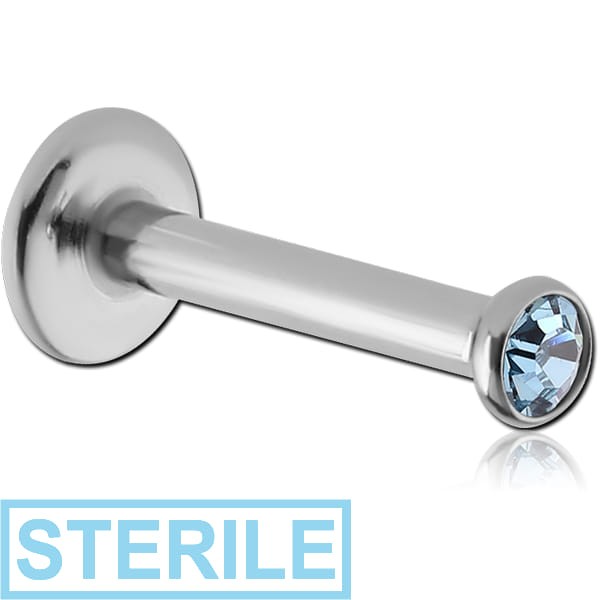 STERILE SURGICAL STEEL INTERNALLY THREADED LABRET WITH JEWELLED DISC