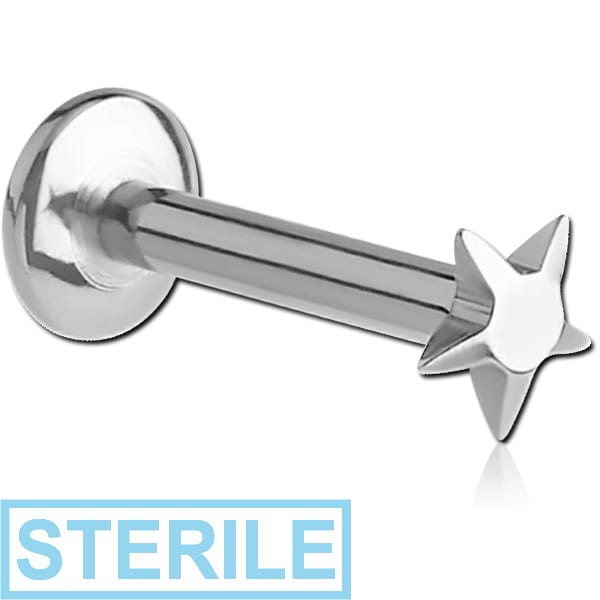 STERILE SURGICAL STEEL INTERNALLY THREADED LABRET WITH STAR