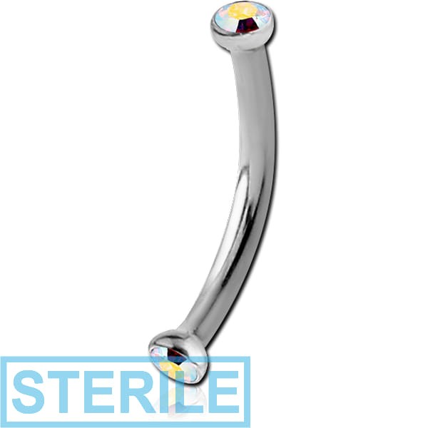 STERILE SURGICAL STEEL INTERNALLY THREADED DOUBLE JEWELLED CURVED MICRO BARBELL