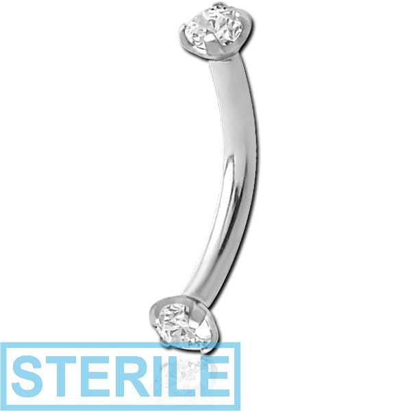 STERILE SURGICAL STEEL INTERNALLY THREADED DOUBLE PRONG SET JEWELLED CURVED MICRO BARBELL