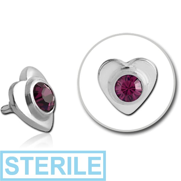 STERILE SURGICAL STEEL HIGH END CRYSTAL JEWELLED HEART FOR 1.2MM INTERNALLY THREADED PINS