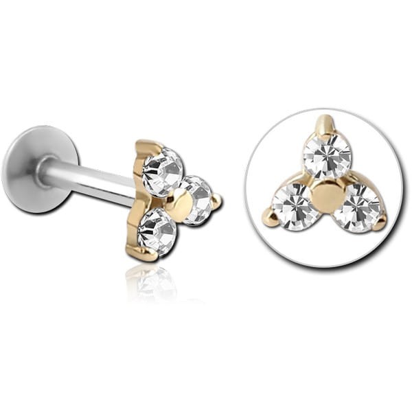 STERILE 14K GOLD JEWELLED ATTACHMENT WITH SURGICAL STEEL INTERNALLY THREADED MICRO LABRET PIN