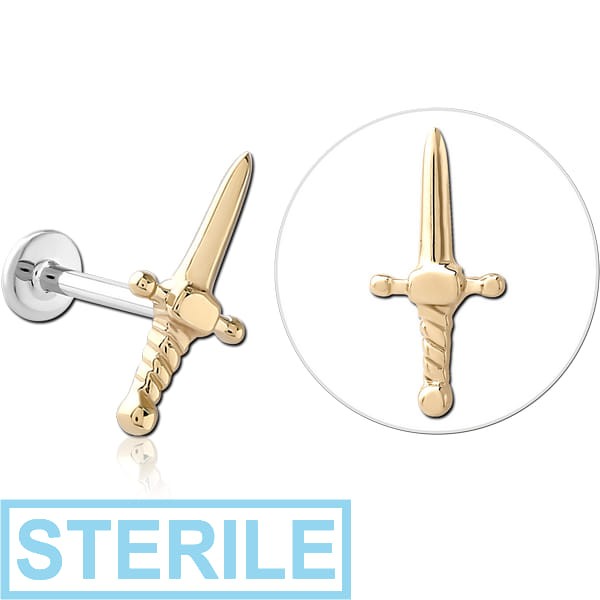 STERILE 14K GOLD ATTACHMENT WITH SURGICAL STEEL INTERNALLY THREADED MICRO LABRET PIN