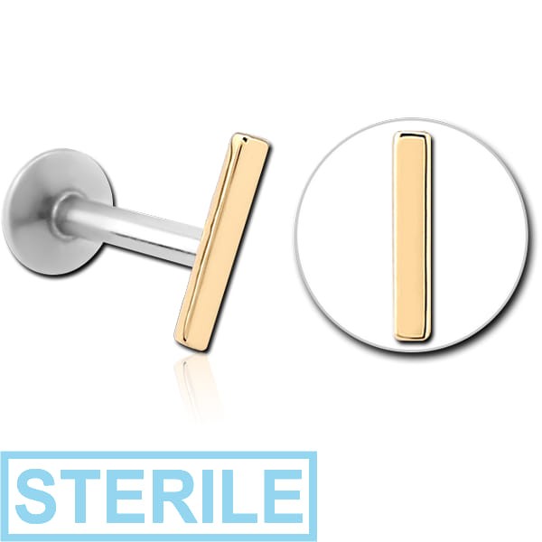 STERILE 14K GOLD ATTACHMENT WITH SURGICAL STEEL INTERNALLY THREADED MICRO LABRET PIN