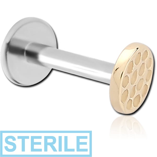 STERILE 14K GOLD ATTACHMENT WITH SURGICAL STEEL INTERNALLY THREADED MICRO LABRET PIN