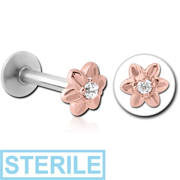 STERILE 14K ROSE GOLD JEWELLED ATTACHMENT WITH SURGICAL STEEL INTERNALLY THREADED MICRO LABRET PIN