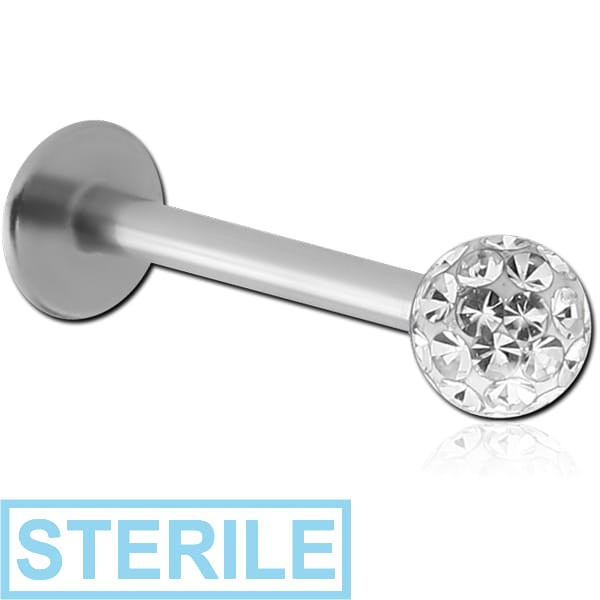 STERILE SURGICAL STEEL INTERNALLY THREADED MICRO LABRET WITH CRYSTALINE JEWELLED BALL