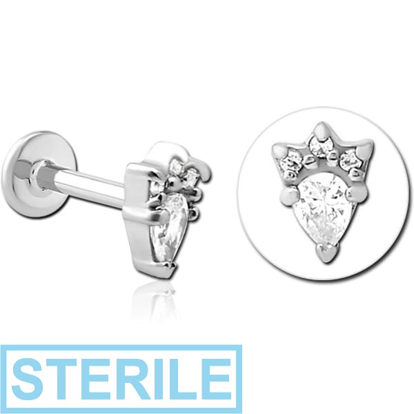 STERILE SURGICAL STEEL INTERNALLY THREADED JEWELLED MICRO LABRET