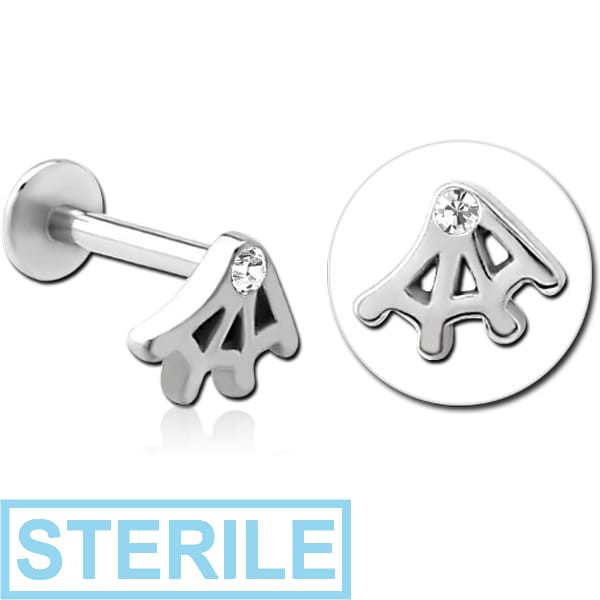 STERILE SURGICAL STEEL INTERNALLY THREADED JEWELLED MICRO LABRET