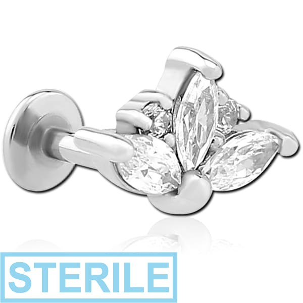 STERILE SURGICAL STEEL INTERNALLY THREADED JEWELLED MICRO LABRET