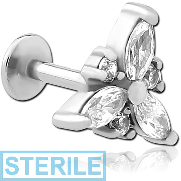 STERILE SURGICAL STEEL INTERNALLY THREADED JEWELLED MICRO LABRET
