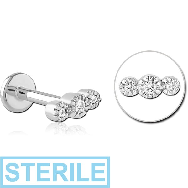 STERILE SURGICAL STEEL INTERNALLY THREADED JEWELLED MICRO LABRET
