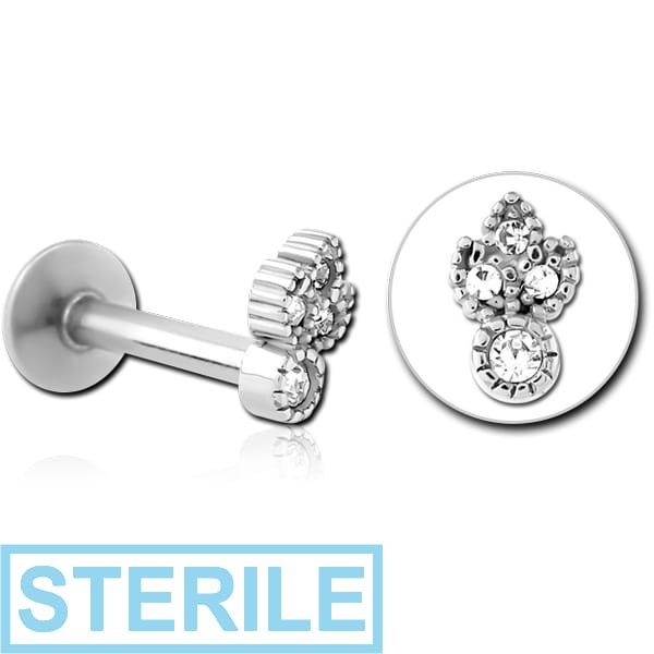 STERILE SURGICAL STEEL INTERNALLY THREADED JEWELLED MICRO LABRET
