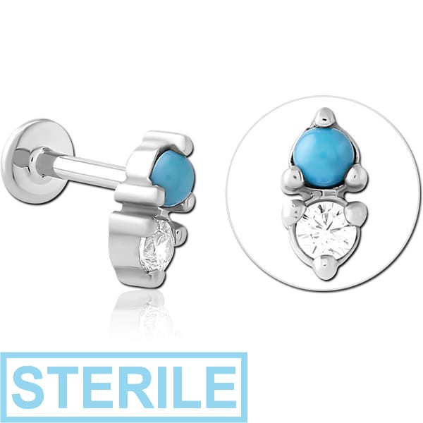 STERILE SURGICAL STEEL INTERNALLY THREADED JEWELLED MICRO LABRET
