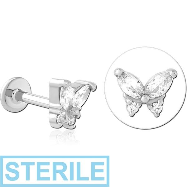 STERILE SURGICAL STEEL INTERNALLY THREADED JEWELLED MICRO LABRET