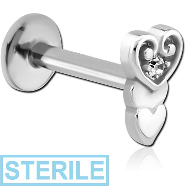 STERILE SURGICAL STEEL INTERNALLY THREADED JEWELLED MICRO LABRET - HEART