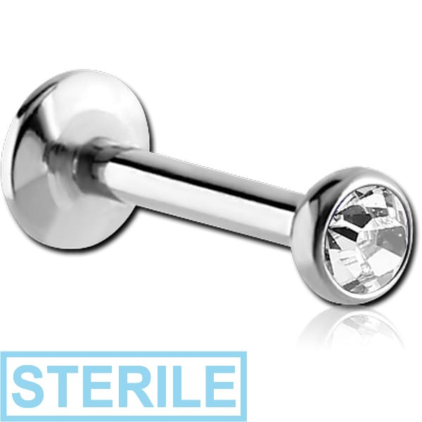 STERILE SURGICAL STEEL INTERNALLY THREADED LABRET WITH JEWELLED DISC