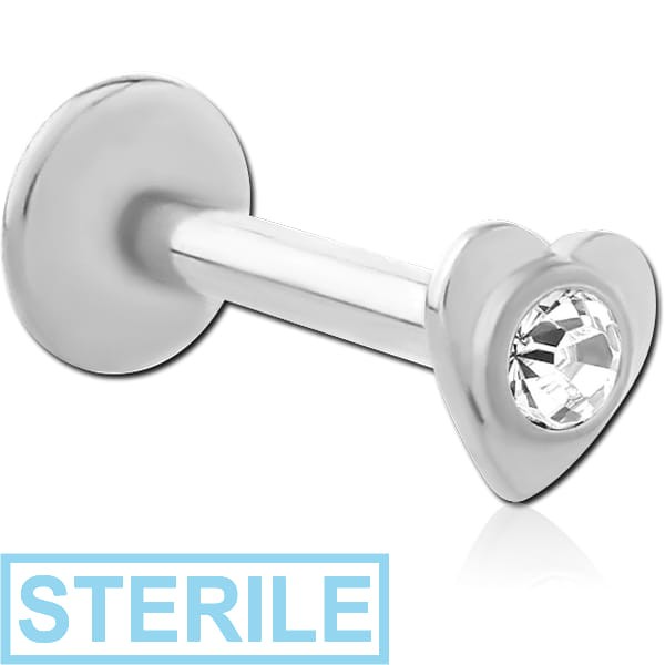 STERILE SURGICAL STEEL INTERNALLY THREADED MICRO LABRET WITH JEWELLED HEART