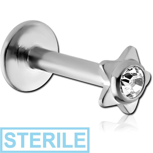 STERILE SURGICAL STEEL INTERNALLY THREADED MICRO LABRET WITH JEWELLED STAR