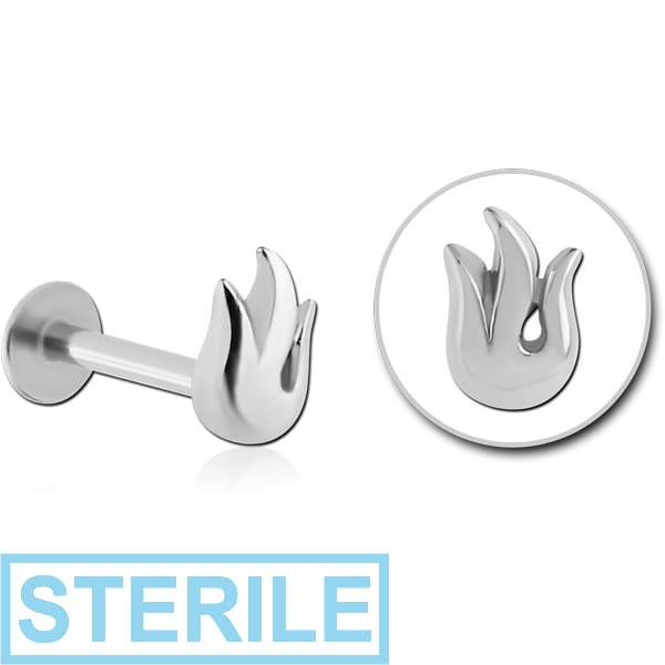 STERILE SURGICAL STEEL INTERNALLY THREADED MICRO LABRET WITH FLAMES