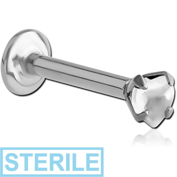 STERILE SURGICAL STEEL INTERNALLY THREADED HEART PRONG SET JEWELLED MICRO LABRET