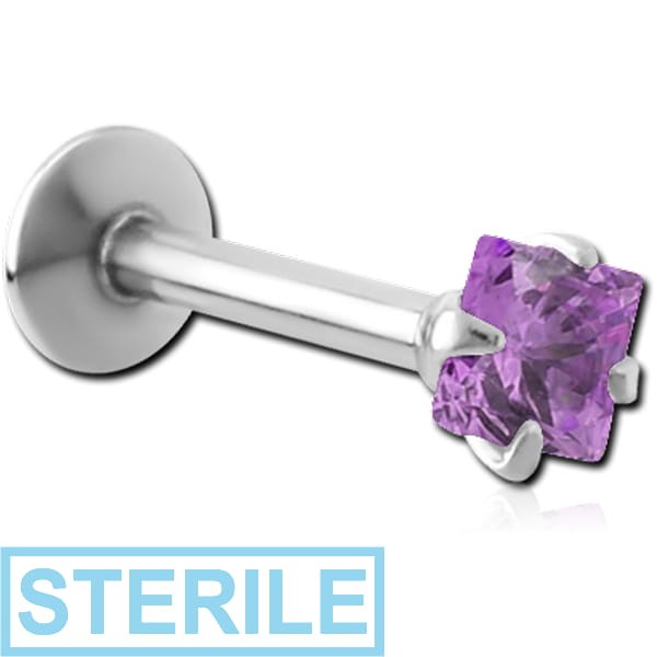STERILE SURGICAL STEEL INTERNALLY THREADED SQUARE PRONG SET JEWELLED MICRO LABRET