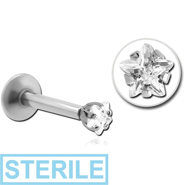STERILE SURGICAL STEEL INTERNALLY THREADED STAR PRONG SET JEWELLED MICRO LABRET